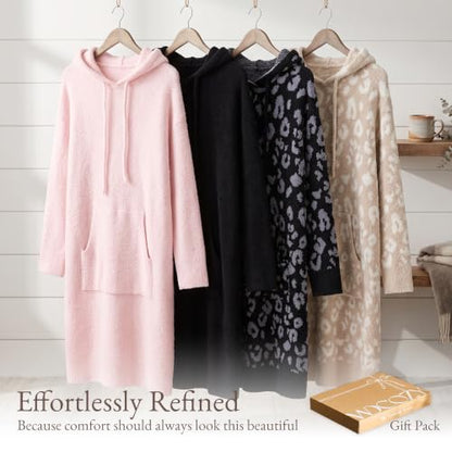 WDCOZY Pink Wearable Blanket Hoodie Full Length Fleece Warm Sweatshirt Dress