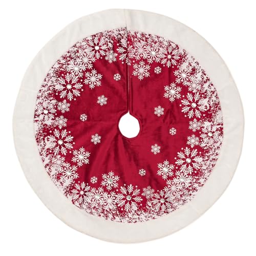 Christmas Tree Skirt 48 Inch Velvet with Faux Fur Snowflakes Holiday Decor