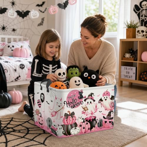 Pink Halloween Spooky Storage Basket with Handle - Cauldron / 40x30x30 cm