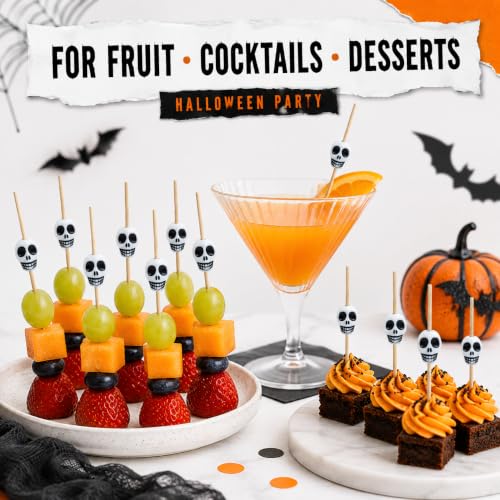 100PCS Skull Bamboo Cocktail Picks for Halloween Party Food & Drinks