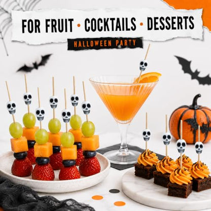 100PCS Skull Bamboo Cocktail Picks for Halloween Party Food & Drinks
