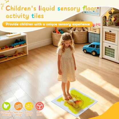 Kids Sensory Floor Tiles Set - Liquid Motion Ocean & Animal Designs 16x16"