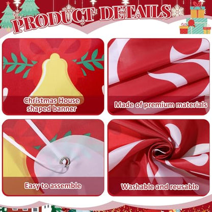Christmas Gingerbread House Decorations Set with Door Covers & Backdrop - Holiday Porch Signage