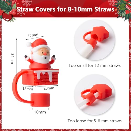 Christmas Red Silicone Straw Cover Caps 6 Pack for 30oz/40oz Tumblers - Reusable Drink Accessories