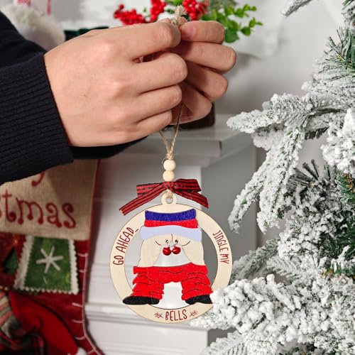 Funny Christmas Wooden Ornament Set - White Elephant Holiday Decor, 2 Pack