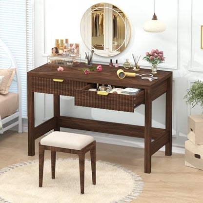 Small 39 Inch Computer Desk with 2 Drawers - Space Saving Home Office Furniture