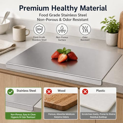 Stainless Steel Cutting Board with Lip - 15.7 x 11.8 Inch, Dishwasher Safe