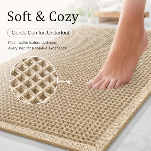 Waffle Bath Mat 30x20 Inch Non-Slip Bathroom Rug - Brown, Upgraded Waffle Texture