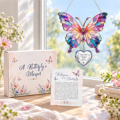 Butterfly Christmas Ornament for Tree - Colorful Acrylic Suncatcher Gift for Women - Variation: Butterfly