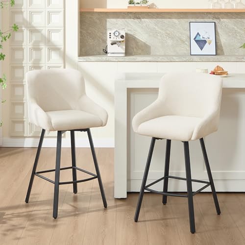 Set of 2 26-Inch Counter Height Swivel Bar Stools Beige