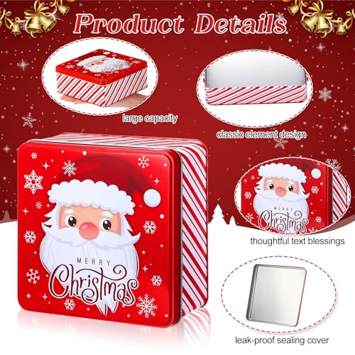 12 Pack Large Christmas Cookie Tin Set with Airtight Lids - Holiday Gift