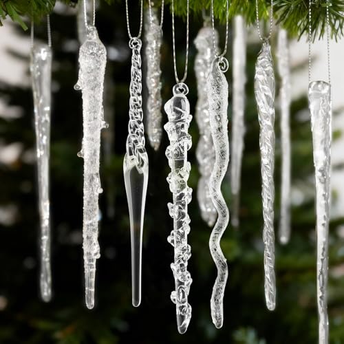 32-Piece Glass Icicle Christmas Ornaments - Textured Clear Decor for Tree & Holiday Displays