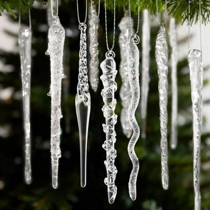 32-Piece Glass Icicle Christmas Ornaments - Textured Clear Decor for Tree & Holiday Displays