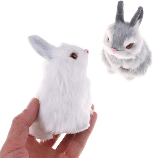 GUDVES Mini Realistic Plush Rabbit Toy - Lifelike Easter Bunny Decoration, White