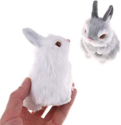 GUDVES Mini Realistic Plush Rabbit Toy - Lifelike Easter Bunny Decoration, White