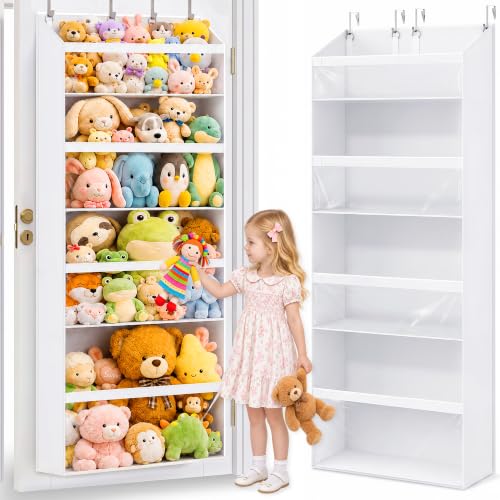 White Over-the-Door Stuffed Animal Organizer - Large Toy Storage for Kids