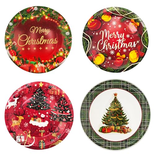 Christmas Paper Plates Disposable 48 Pcs Watercolor Pine Holiday Dinnerware - Style 3