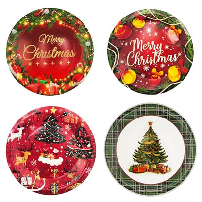 Christmas Paper Plates Disposable 48 Pcs Watercolor Pine Holiday Dinnerware - Style 3