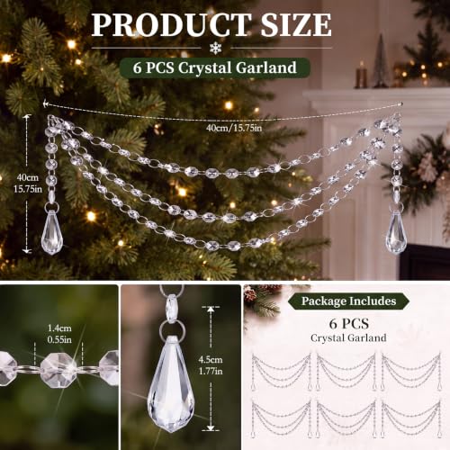 6-Pack Christmas Crystal Garland Pendant - 3-Layer Acrylic Tree Decor
