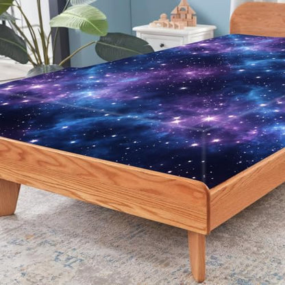 Galaxy Starry Sky Bed Sheet Set Queen - Purple Blue Nebula Bedding