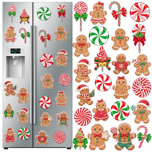 Christmas Fridge Magnets Set - Gingerbread Man & Candy Holiday Decor