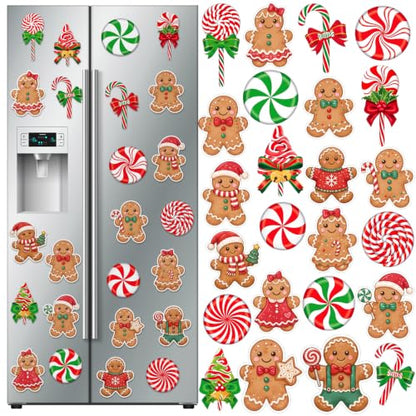 Christmas Fridge Magnets Set - Gingerbread Man & Candy Holiday Decor