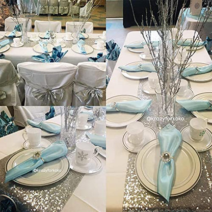 Eternal Beauty Silver Sequin Table Runner 12x72 Inch 2PCS - Elegant Party Decor