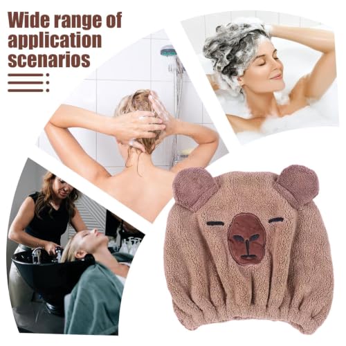 Light Brown Animal-Shaped Hair Towel with Ears, Soft Coral Fleece, Versatile & Absorbent