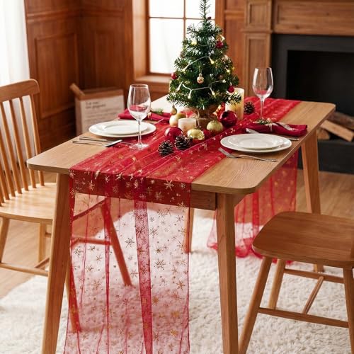 Variation of THIS listing: 1 Pcs Christmas Snowflake Gauze Table Runner 120" Red Gold