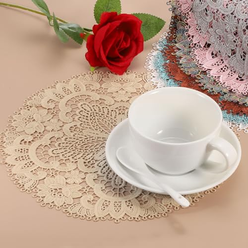 uxcell Retro Lace Placemats 10.6x10.6 Inch Round Doilies Set of 2 - Matte Brown