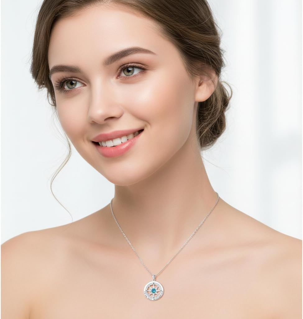 Skiennix Compass Necklace - S925 Sterling Silver Jewelry for Women | Rose Gold Gift for Any Occasion