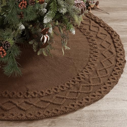 Brown Knit Christmas Tree Skirt 48 Inch - Rustic Holiday Decoration