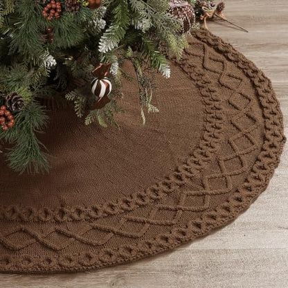 Brown Knit Christmas Tree Skirt 48 Inch - Rustic Holiday Decoration