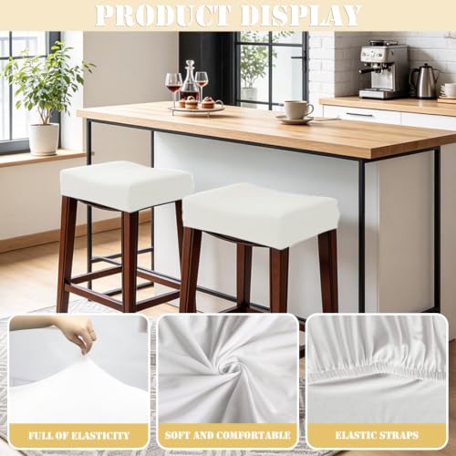 White Rectangular Stretchable Bar Stool Seat Cover Set of 4 - Backless Protector