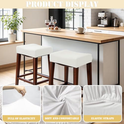 White Rectangular Stretchable Bar Stool Seat Cover Set of 4 - Backless Protector