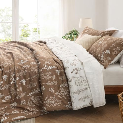 Bedsure Full Comforter Set - Bright White Bed Set, 3 Pieces Cute Floral Bedding, 1 Soft Reversible Botanical Flowers Comforter and 2 Pillow Shams