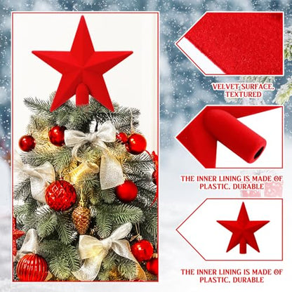 7.87 Inch Red Velvet Christmas Tree Topper Star Holiday Ornament