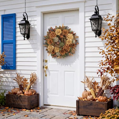 24-Inch Fall Wreath with Mums Dahlias Queen Anne's Lace - Style-5
