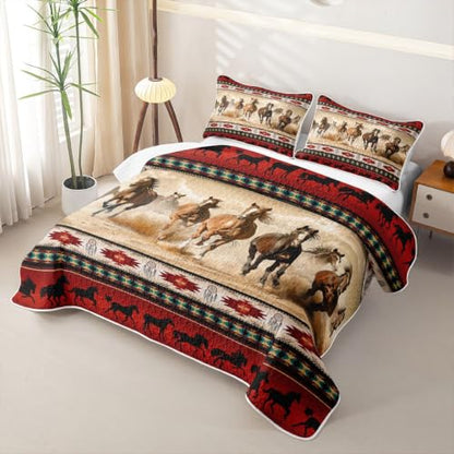 Farmhouse Kids Quilt Bedding Set - Red Southwestern Aztec 3 Piece Queen