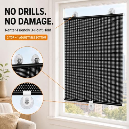 No Drill Indoor Window Blinds with Suction Cups - Light Filtering, Privacy, 13x24 Inches