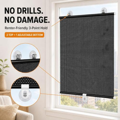 No Drill Indoor Window Blinds with Suction Cups - Light Filtering, Privacy, 13x24 Inches