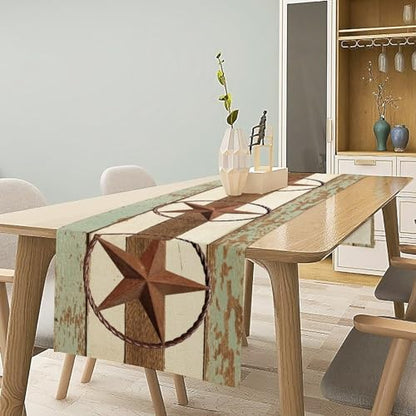 Farmhouse Cowboy Table Runner 13x36 Inches - Barn Star Decor for Home & Holiday