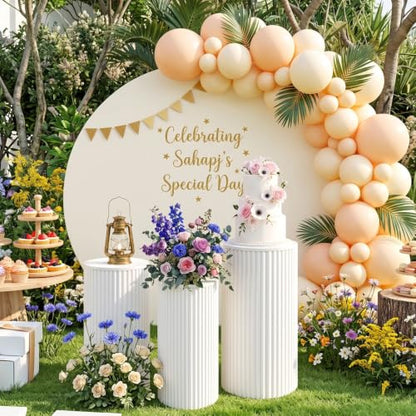 Small Round Pedestal Stands for Parties - White Metal Cube Display Pillars