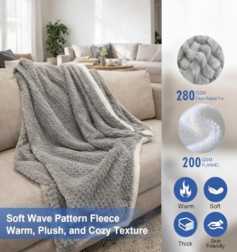 Gray Heated Blanket Electric Throw with 5 Heat Settings, 10H Auto-Off, 50x60 Fleece