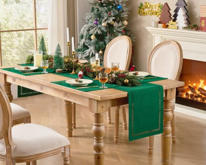 Green Burlap Place Mats Set of 8, 12 x 18 Inch Christmas Table Decor