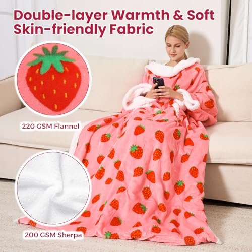Red Wearable Heated Blanket with Sleeves & Foot Pocket - Electric Throw for Women