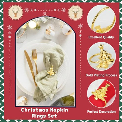 Christmas Tree Napkin Rings Set of 20 - Gold 5cm Christmas Table Decor