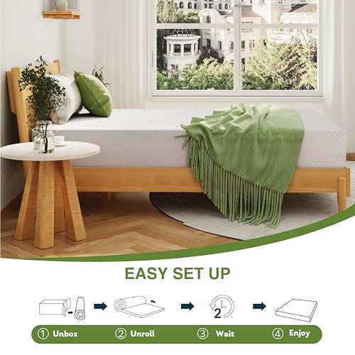 EGOHOME 5 Inch Twin Mattress for Kids, Memory Foam Mattress with Cooling Green Tea Gel, Relieve Pressure with Medium Firm Support, CertiPUR-US Certified, 75''L x 38''W, White