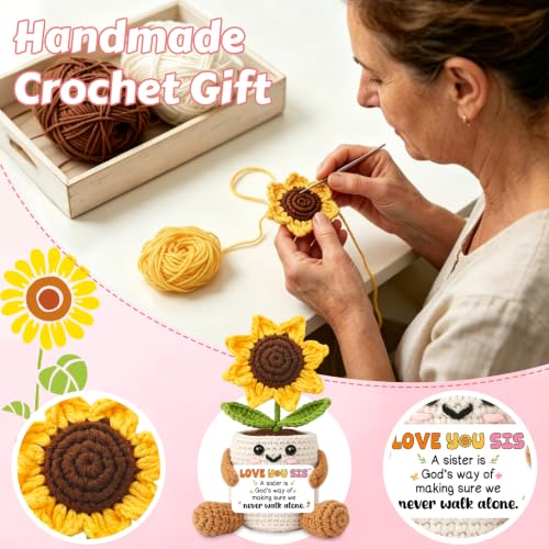 Sister Sunflower Crochet Gift with Card - Birthday from Big Sister Variation