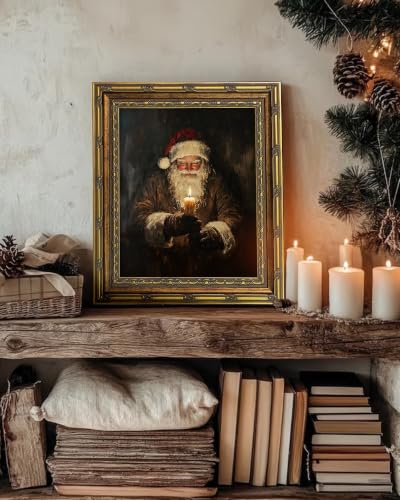 Vodefoad Vintage Santa Wall Art with Candle Frame - 16x12 Inches